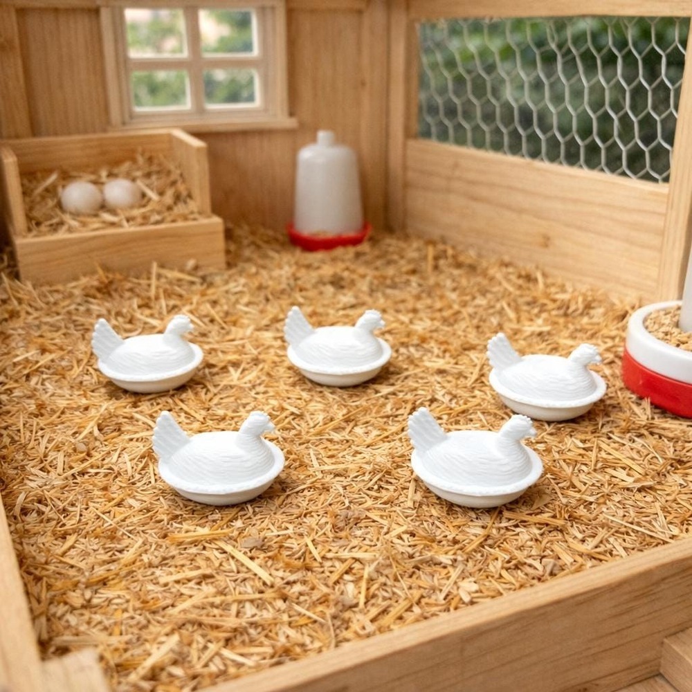 Set of 5‎ Vintage Style Hen on Nest – 1:12 Scale Dollhouse Miniature